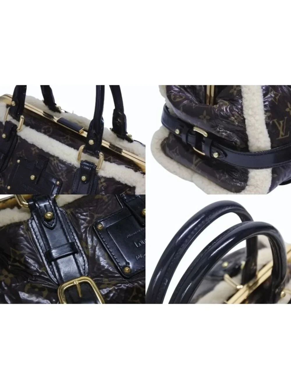 Louis Vuitton Monogram Shearling Storm Handbag Brown Patent Leather Sheepskin